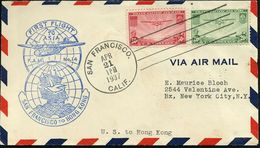 U.S.A. 1937 (21.4.) Erstflug (P.A.A.): San Francisco - Hongkong (rs.AS) 20 C. U. 50 C. Transpacific (Mi.400/01, 20 C. Kl - Sonstige (Luft)