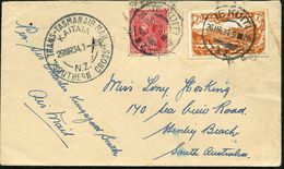 NEUSEELAND 1934 (29.3.) Erstflug: Kaitaia - Sidney, Rs. Ma.AS (kl. Randfleck) Seltene Frankatur Flp. 7 P. (Mi.183 U.a.)  - Autres (Air)