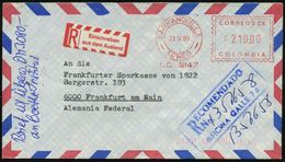 Frankfurt/ Main 1989 (31.5.) Selbstklebe-RZ: Einschreiben/aus Dem Ausland Auf R-Flp.-Bf. Aus Kolumbien, Blauer R-Stempel - Altri (Aria)