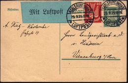 KARLSRUHE (BADEN)1/ *LUFTPOST* 1925 (29.9.) 1K-Brücke 2x Klar Auf Antwort-P. 5 Pf Adler (Mi.P 159 A, + 33.- EUR) + 10 Pf - Sonstige (Luft)