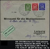 MÜNCHEN/ ***/ DEUTSCHE VERKEHRSAUSSTELLUNG 1925 (22.7.) SSt 2x Auf 3-Farben-Frankat. Taube 5 Pf., 10 Pf. U. 20 Pf. (Mi.  - Autres (Air)