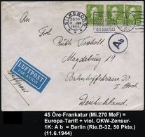 DÄNEMARK 1944 (11.6.) 15 Öre Christian X., Grün, Reine MeF: 3 Stück + MWSt.: SILKEBORG/***/BESÖG/SILKEBORG.. + Viol. OKW - Andere (Lucht)