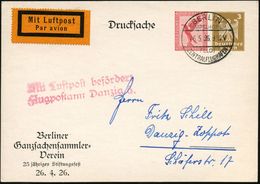 Danzig 1926 (6.5.) Roter 2L: MLb/Flugpostamt Danzig 5. (Mi.F 21-01 A, + 32.-EUR) PP 10 Steinadler Rot + 3 Pf. Reichsadle - Andere (Lucht)