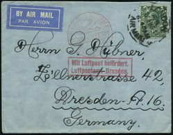 Dresden 1931 (8.8.) Großbrit. 4 P. George V., EF , Schw. 1K: LONDON/AIR MAIL + Roter Ra.2: MLb/Luftpostamt Dresden (Mi.F - Andere (Lucht)