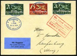 Mannheim 1925 (28.9.) Roter Ra3: MLb/Flugpostamt/ Postamt 2 Mannheim (Mi.F 72-02 A,+ 20.- EUR) + Blauer Oval-SSt: Flugpo - Andere (Lucht)