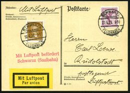 SCHWARZA/ (SAALBAHN)/ FLUGHAFEN 1928 (20.6.) 1K-Brücke (Mi.A-55, + 10.-EUR) Auf Flp. 15 Pf. Adler Etc. + Roter 2L: MLb/  - Otros (Aire)