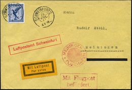 Schweinfurt 1927 (29.7.) Roter Ra.: Luftpostamt Schweinfurt (Mi.F-92-04,+ 30.-EUR) + 2K: SCHWEINFURT, EF 20 Pf. Adler +  - Andere (Lucht)