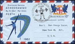 AUSTRALIEN 1962 (13.11.) SSt: PERTH/VII BRITISH EMPIRE & C'WEALTH GAMES = Gewichtheber , Klar A. Sport-Sonder-Aerogramm  - Otros (Aire)