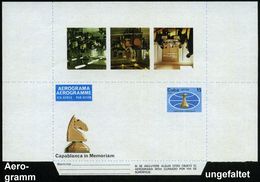 CUBA 1982 (Febr.) Sonder-Aerogramm 15 C.: Schachmeister Capablanca In Memoriam = Turm U. Springer (u. 3 Bilder VIII.Capa - Sonstige (Luft)