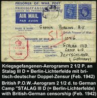 GROSSBRITANNIEN 1942 (23.2.) Kgf.-Luftpost-Aerogramm "PRISONER OF WAR POST" + Roter Zensur-Ra.: PASSED/P.U. 48 (Wo. Unbe - Otros (Aire)