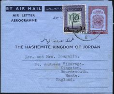 JORDANIEN 1965 (2.12.) 35 F. Aerogramm Flugzeug/Globus, Rot + Zusatzfrankat. 5 F., Rs Viol. Ra.. MISSION TO THE BLIND IN - Autres (Air)