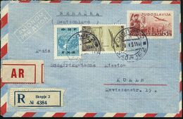 JUGOSLAWIEN 1951 Aerogramm 5 Din. Industrie, Rotbr., Zusatzfrankatur 10 Din.Flp. (Mi.519 U.a.) Bl. RZ: Skopje 2 + Roter  - Otros (Aire)