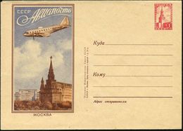 UdSSR 1957 LU 1 Rbl. Spasskiturm, Rot: "AVIAPOSCHTA" (DC-3 = Lizenz Li-2 über Moskau) Ungebr., Selten!  (Mi.U 92) - - Andere (Lucht)