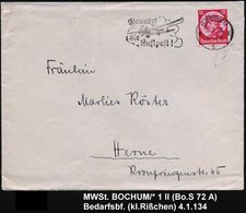 BOCHUM/ *1II/ Benutzt/ Die/ Luftpost! 1934 (4.1.) MWSt = 3-mot. Flugzeug , Klar Gest. Fern-Bf. (Bo.S 72 A) - - Altri (Aria)