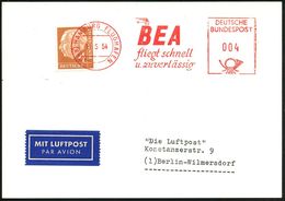 (24a) HAMBURG  F L U G H A F E N / BEA/ Fliegt Schnell/ U.zuverlässig 1954 (11.5.) AFS 004 Pf. Auf 4 Pf. Heuss = Vorause - Sonstige (Luft)