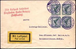 MÜNCHEN/ FLUGPLATZ 1927 (19.7.) Violette 1K-Brücke, Sonderform (Mi.A 48-01 B, Je 17,50 EUR) 4 X Klar Einzeln A. 4er-Bloc - Andere (Lucht)