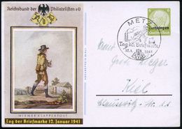 LOTHRINGEN 1941 (12.1.) 6 Pf. Sonder-P: Tag Der Briefmarke (Mi.P 3) + SSt: METZ/Tag Der Briefmarke (Ju 87 "Stuka") Bedar - Flugzeuge