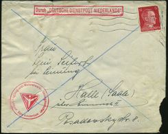 DT.BES.NIEDERLANDE 1942 (12.8.) Stummer Ma.WellenSt. = Amsterdam Auf EF 12 Pf. Hitler + Roter Ra: Durch "DEUTSCHE DIENST - Airplanes