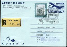 ÖSTERREICH 1977 (22.3.) 7 S. Aerogramm + 10 S. Dauerserie, SSt: 1150 WIEN/1/50 JAHRE/FLUGLINIE/WIEN-PRAG-DRESDEN/ BERLIN - Vliegtuigen