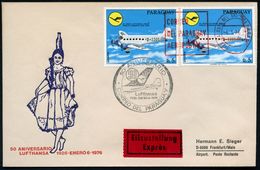 PARAGUAY 1976 (6.1.) 5 Gs. "50 Jahre DLH", Reine MeF, Paar = Ju 52, Roter MaWSt. + DLH-SSt. , Dekorat. Übersee-Eil-Sonde - Vliegtuigen