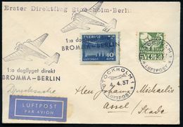 SCHWEDEN 1937 (4.4.) Erstflug (ABA): Bromma - Berlin, 10 Öre Flp. = Junkers "F-13" (Mi.213 U.a.) 1K: STOCKHOLM/ *LUFTPOS - Vliegtuigen