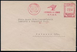 ORANIENBURG/ HEINKEL-WERKE/ GMBH 1941 (19.5.) Seltener AFS (Logo = Geflügeltes "H") Rs. Abs.-Vordruck, Klar Gest. (links - Avions