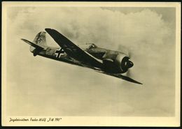 DEUTSCHES REICH 1942 (ca.) S/w.-Foto-Ak.: Jagdeinsitzer Focke-Wulf "F.W. 190", Rs Flugzeug-Silhouetten (Freigabevermerk: - Aviones