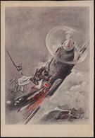 DEUTSCHES REICH /  GROSSBRITANNIEN 1940 Künstler-Propaganda-Color-Ak.: Abschuß Eines Brit. Jagdflugzeuges (sign. R. Heß  - Flugzeuge
