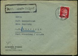 DT.BES.FRANKREICH 1944 (25.4.) 1K: FELDPOST/b/--- Auf EF 12 Pf. Hitler + Schw. Ra.: Durch Deutsche Feldpost + Roter OKW- - Avions