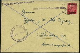 GENERALGOUVERNEMENT 1940 (23.3.) 24 Gr./12 Pf. Hindenbg., 2K-Steg: RZESZOW/b + 1L: Durch Deutsche Dienstpost Osten + 2 V - Vliegtuigen