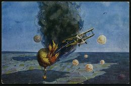 DIRSCHAU/ *2c 1916 (15.8.) 1K-Brücke + Viol. 1K-HdN: Res. Feld-Artl. Regt. Nr.65.. Auf Color-Propaganda-Künstler-Ak.: Le - Airplanes