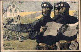 DEUTSCHES REICH 1917 (ca.) Color-Künstler-Reklame-Ak.: H.BAHLSEN-KEKS, HANNOVER = 3 Kampflieger Gelandet Orientieren Sic - Aerei