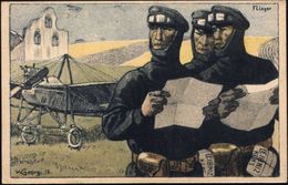 DEUTSCHES REICH 1917 (ca.) Color-Künstler-Reklame-Ak.: H.BAHLSEN-KEKS, HANNOVER = 3 Kampflieger Gelandet Orientieren Sic - Flugzeuge