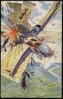 RUSSLAND 1916 (ca.) Künstler-Color-Propaganda-Ak: "Heldentod Des Russ. Fliegers Nesterow" Luftkampf (durch Rammen) Ungeb - Airplanes