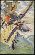 RUSSLAND 1916 (ca.) Künstler-Color-Propaganda-Ak: "Heldentod Des Russ. Fliegers Nesterow" Luftkampf (durch Rammen) Ungeb - Flugzeuge