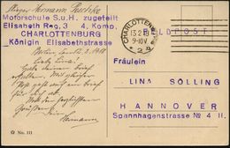 Berlin-Charlottenbg. 1918 (13.2.) MaStrichSt.: CHARLOTTENBURG/*2n + Viol. 4L: Motorschule S. U. H. Zugeteilt/Elisabeth R - Aerei