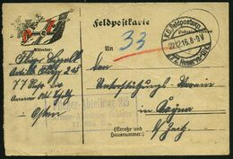 DEUTSCHES REICH 1916 (22.12.) 1K-Brücke: K. D. Feldpostexp./ 77. Reserve-Div. (Nr.1302) + Blauer Ra.3: Flieger-Abteilung - Airplanes