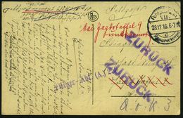 DEUTSCHES REICH 1916 (28.12.) 1K-Brücke: Feldpostamt/VII./c/Reservekorps (Nr.311) + Seltener, Viol. 1L: Flieger-Abt. (A. - Vliegtuigen