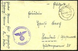 ESCHWEGE/ C 1942 (4.3.) 2K-Steg + Viol. 1K-HdN: Fliegerhorstkommandantur Eschwege , Feldpost-Bf. (oben Öffnungsmäng.) +  - Avions