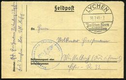 LYCHEN/ Zwischen Seen/ U.Wäldern 1943 (30.7.) HWSt + Blauer 1K-HdN: Flugplatzkommando 22 III - Prenzlau + Hs. Abs.: "..  - Airplanes