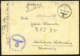 DEUTSCHES REICH 1942 (24.5.) 1K: FELDPOST/b/--- + Blauer 1K-HdN: ..Feldpostnummer L 20831 = Fliegerhorst Kdtr. (E) 5/VII - Aerei