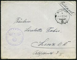 DT.BES.FRANKREICH 1941 (13.2.) 1K: FELDPOST/b/--- + Viol. 1K-HdN: Feldpostnummer L 32087 = Fliegerhorst Kdtr. (E) 7/XVII - Vliegtuigen