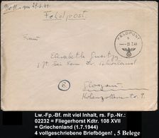 DT.BES.GRIECHENLAND 1944 (1.7.) 1K: FELDPOST/b/--- + Rs. Hs. Abs.: "L 02232 F." = Fliegerhorst-Kdtr. 108 - XVII In Griec - Aerei