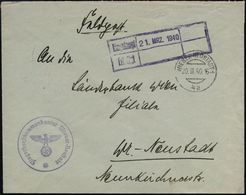 WIENER NEUSTADT 1/ 4a 1940 (6.6.) Ehem., österr. 1K + Viol. 1K-HdN: Fliegerhorstkommandantur Wiener-Neustadt/* , Rs. Hs. - Vliegtuigen