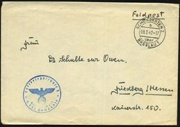 SCHÖNGARTEN 2/ B/ über/ BRESLAU 1 1942 (9.2.) 2K-Steg = PSt. I + Blauer 1K-HdN: Luftkriegsschule 5/1. F(a)h(nen)j.(unker - Airplanes