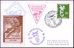 (14b) FREUDENSTADT/ 5 Jahre EAPhC 1958 (17.12.) SSt + HdN: POSTABWURF/FREUDENSTADT = 2 Fallschirme (mit Briefen) + Spend - Paracaidismo