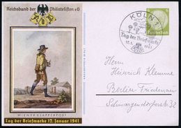 KÖLN 1/ Tag Der Briefmarke 1941 (12.1.) Serien-SSt = Fallschirmjäger Klar Auf Sonder-P 6 Pf. Hindenbg., Oliv: Tag Der Br - Parachutespringen