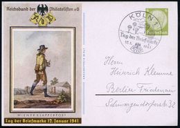 KÖLN 1/ Tag Der Briefmarke 1941 (12.1.) Serien-SSt = Fallschirmjäger Klar Auf Sonder-P 6 Pf. Hindenbg., Oliv: Tag Der Br - Paracaidismo