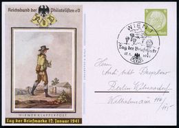 WIEN 1/ Tag D.Briefmarke 1941 (12.1.) Serien-SSt = Fallschirmjäger Auf Passender Sonder-P. 6 Pf. Hindenbg. Olivgrün: Tag - Fallschirmspringen