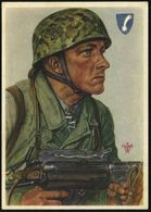 DEUTSCHES REICH 1940 Color-Propaganda-Künstler-Ak.: Fallschirmjäger Feldwebel Arpke, Sign. W. W(illrich) = 20 Pf. Spende - Parachutespringen